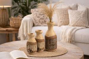 Lot de 3 Vases à Fleurs Rustiques en Bois et Bambou avec Inserts en Verre, Écorce Naturelle, Décoration Bohème et Champêtre, Faits à la Main, Écologiques, Cadeau de Pendaison de Crémaillère - Product Image 5