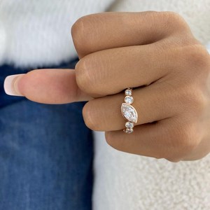 Bague moderne en or massif 14 carats avec diamant marquise authentique de 1,00 carat VS1, cultivé en laboratoire, demi-alliance éternité, pour fiançailles, surprise pour elle - Product Image 5