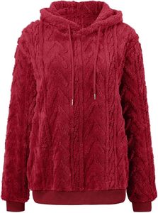 Sudadera de Mujer Nueva de Invierno, Informal, de Otoño, de Color Sólido, con Capucha, Gruesa, de Jacquard, Tejida, 100% Poliéster, de Manga Larga - Product Image 3