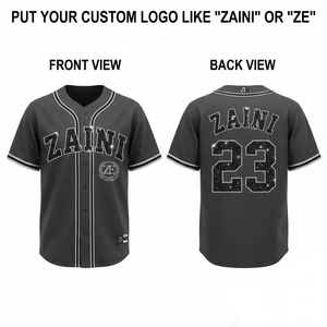 Maillot de baseball pour homme 180 GSM en polyester interlock premium gris foncé, noir, blanc, avec passepoil et boutons, personnalisable par sublimation et broderie - Product Image 1
