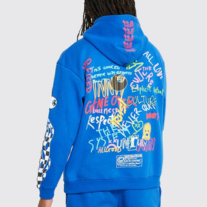 Sudadera con Capucha Azul Unisex, Transpirable, Teñida, de Peso Medio, Estilo Urbano, Estampada, de Poliéster, Informal, para Invierno - Product Image 4