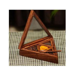 Boîte à épices en bois avec couvercle en verre, compartiments séparés, fabrication artisanale, style rustique, récipient de rangement pour assaisonnements, pour comptoir de cuisine - Product Image 2