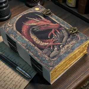Diario de Fantasía Antiguo, Grimoire Religioso Clásico, Cuaderno Vintage, Hecho a Mano con Cuero Genuino Estampado con Diseño de Dragón - Product Image 6