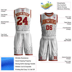 Premium Custom Crimson White Basketball Uniform Set Recycled Polyester Team Jersey Shorts Anti-Bacterial Sleeveless Crew Neck - Product Image 2
