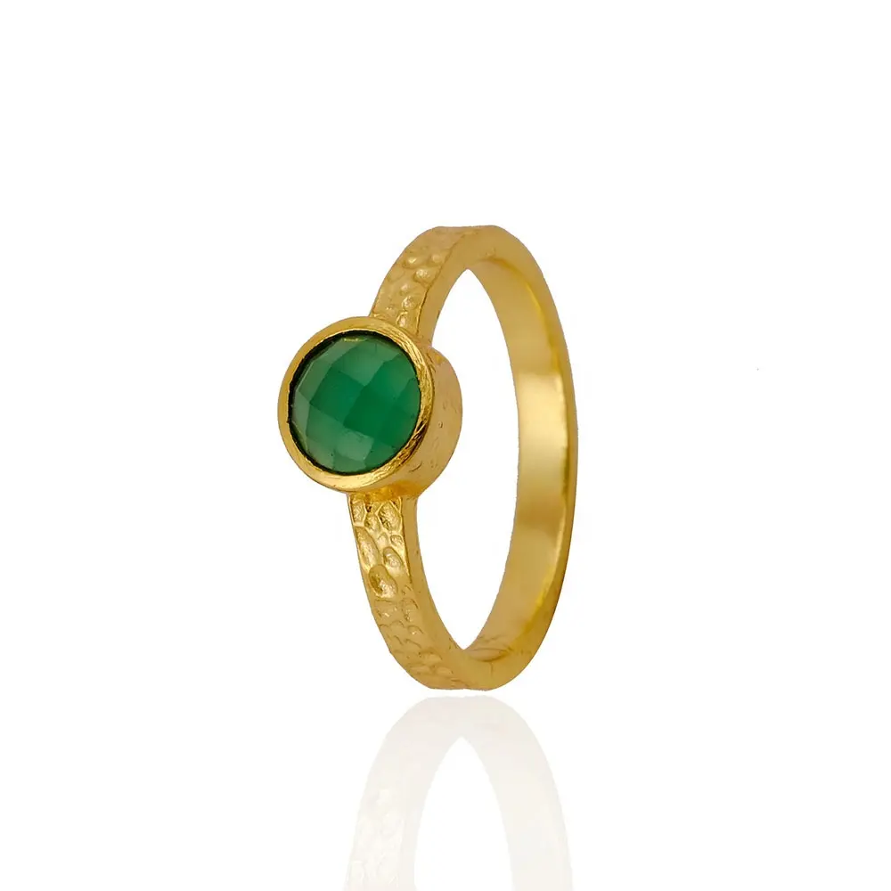 체커 컷 녹색 오닉스 보석 반지 금도금 성명서 스태킹 링 수제 질감 반지 여성 세련된 보석 선물