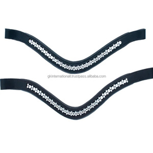 Bandeau de front de cheval en cuir rembourré personnalisé noir ou marron canal vide cristaux clairs petites pierres bande de front de bride décorative - Product Image 1
