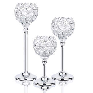 Ensemble de 3 chandeliers en cristal, porte-bougie en argent, chandelier pour décoration de mariage - Product Image 1