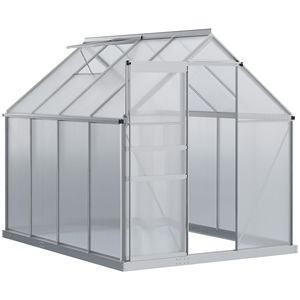 Kit Serra da Giardino in Alluminio 8FT X 6FT, Serra Walk-in in Policarbonato con Tetto Regolabile, Ventilazione Scorrevole e Porta con Grondaia per Giardino/Cortile - Product Image 1