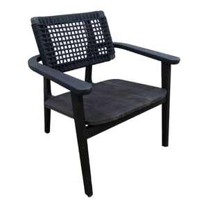 Fauteuil moderne en teck noir avec dossier tressé pour l'intérieur et l'extérieur - Product Image 1