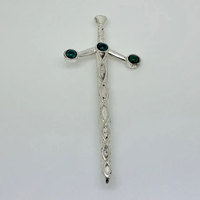 Vintage Scottish Sword Claymore Silver Tone Metal Malachite Celtic Kilt Pin Brooch Hot Sell