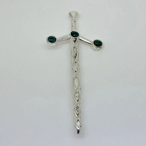Broche Épée Écossaise Vintage Claymore en Métal Argenté et Malachite, Style Celtique, pour Kilt - Vente Chaude - Product Image 5