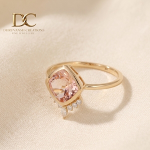 Anillo de Flores de Diseño Elegante en Oro Sólido de 14 Quilates para Enamorados con Diamante Cultivado en Laboratorio Certificado por IGI y Joyería de Morganita para Mujer - Product Image 6