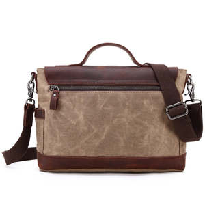 Handmade Canvas Leather Briefcase Vintage Crazy Horse Laptop Briefcase Rugged Multi Pocket Messenger for Men Wholesale Low MOQ - Product Image 4