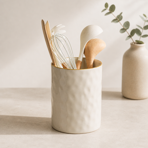 Glazed Porcelain Utensil <b>Holder</b> Set <b>Hammered</b> Texture Finish High Strength Heat Resistant Kitchen Counter Storage Organizer - Product Image 1