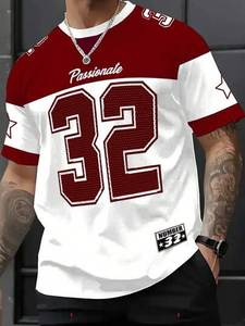 Camiseta Deportiva de Manga Corta con Cuello en V para Hombre, Color Blanco y Rojo, Número 32, Corte Regular, Transpirable, Tejido Ecológico - Product Image 1