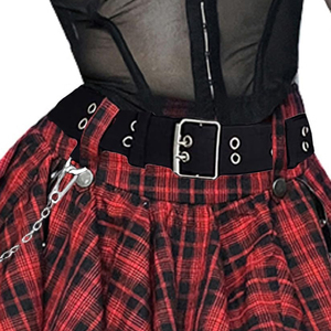 Minifalda Plisada a Cuadros Estilo Gótico Punk para Mujer, Cintura Alta con Detalle de Cinturón, Moda Alternativa, Venta al Por Mayor - Product Image 3