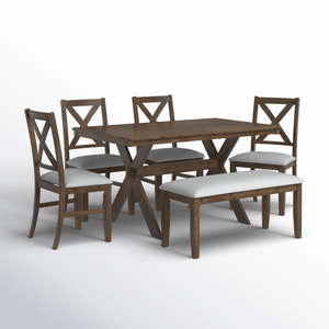 Wood Dining Room <b>Set</b> Rectangular Dining <b>Table</b> with Upholstered Chairs <b>and</b> <b>Bench</b> Modern Indoor Furniture - Product Image 1