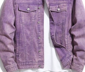 Veste en jean pour homme, classique, boutonnée, bleu uni, coton, décontractée, poches déchirées - Product Image 4