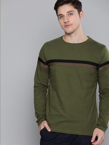 Chemise décontractée à manches courtes pour homme, vert olive, unie, col tricoté rayé, été, ODM, écologique, 100% coton - Product Image 1