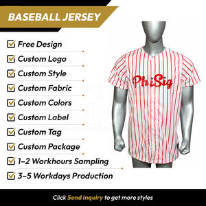 PhiSig Custom Baseball Jersey Unisex <b>Red</b> White <b>Striped</b> Sublimated Button Front Short Sleeve Quick Dry V-neck Polyester Apparel - Product Image 2
