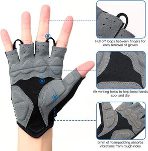 Guantes de Ciclismo - Guantes de Bicicleta Acolchados de Medio Dedo con Características Antideslizantes, Transpirables y de Absorción de Impactos para Ciclismo de Montaña y Carretera - Product Image 3