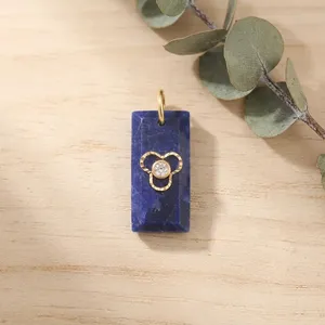 Connecteur de bijoux en sodalite naturelle, motif floral, serti de zircon cubique baguette, fait main, pour la création de bijoux DIY - Product Image 1