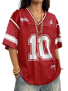 Camiseta de fútbol americano transpirable de malla para mujer, talla grande, estilo urbano, con estampado de números, para práctica deportiva, personalizada OEM - Product Image 2