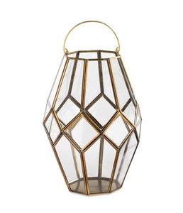Lanterne en verre géométrique avec cadre en laiton, forme fantaisie, décoration d'intérieur, porte-bougie vide - Product Image 4
