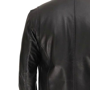 Veste moto en cuir PU noir pour homme Relevo Industries, col montant, fermeture éclair, coupe ajustée, couleur unie, vêtements d'automne pour homme - Product Image 6