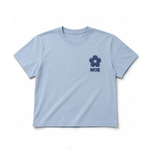 Customized Women's Light Blue Tee Towel Embroidery women's shirt Half Sleeve Cotton T-Shirt Casual Regular Fit All Seasons <b>Top</b> - Product Image 3