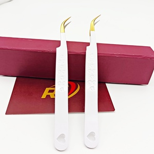 Pince à épiler pour extensions de cils, marque privée, en acier inoxydable, antimagnétique, couleur blanc et or, pointe incurvée en forme de cœur, pince d'isolation - Product Image 6