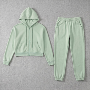 Conjunto de Sudadera con Capucha de Forro Polar de Color Liso de Alta Calidad, Sudaderas Oversize con Hombros Caídos, Bolsillos y Cremallera, Ropa Casual de Otoño Personalizable - Product Image 3