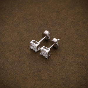 Pendientes de Diamantes Cultivados en Laboratorio con Corte Princesa, Engaste Invisible con Diamantes Rectangulares y Redondos, Joyería Elegante para Mujer - Product Image 2