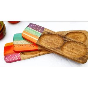 ถาดเสิร์ฟไม้พิมพ์ลายพร้อมหูจับ สำหรับชา กาแฟ ขนม หรืออาหารเช้า ถาดตกแต่ง - Product Image 1