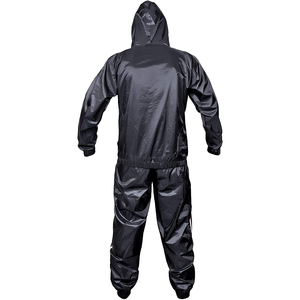 Combinaison de sauna noire à capuche pour homme, en polyester, avec cordon de serrage à la taille, pour toutes les saisons, vêtements de fitness - Product Image 2