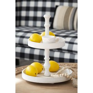 D11.8x15.4 Bandeja decorativa de madera redonda de dos niveles blanca - Product Image 3