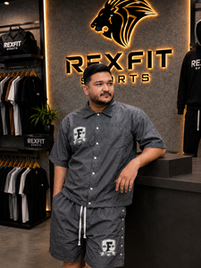 REXFIT SPORTS Ensemble chemise à manches courtes et short gris pour homme, ensemble décontracté streetwear deux pièces, ensemble assorti, vêtements de sport imprimés sur mesure - Product Image 2