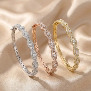 <b>Solid</b> 18k White <b>Gold</b> Natural Genuine Diamond Vintage Scalloped Edge Dainty Stackable Thin <b>Bangle</b> Hinged Luxury Fine Jewelry - Product Image 4