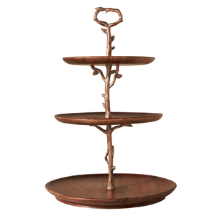 Vintage Mango Wood <b>Cake</b> <b>Stand</b> With Silver Flower Handle Decorative Wooden Dessert Tower For Wedding Parties And Buffets Rustic - Product Image 2