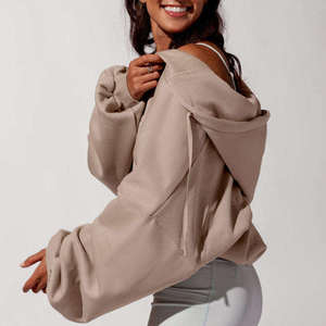 Sudadera con capucha extragrande personalizada con cremallera completa para mujer, informal, de forro polar suave, venta al por mayor - Product Image 2
