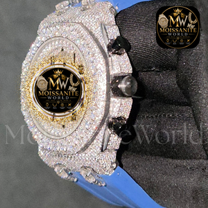 Reloj de Cuarzo con Moissanita para Hombre, Caja de Acero Inoxidable, Esfera de Cristal de Zafiro, Resistente al Agua 10 Bar, Estilo Hip Hop de Lujo con Diamantes - Product Image 3