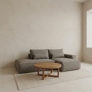Sofá Seccional Modular en Forma de L, Minimalista, de Lino Gris, con Brazos Cuadrados y Respaldo Suelto, para Sala de Estar - Product Image 2