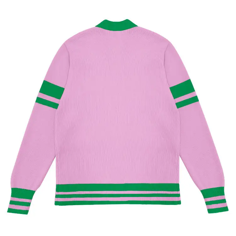 OEM individuell gefertigt Winter Verbündungsverband Varsity Damenbekleidung Vintage rosa grün Kardigan Pullover