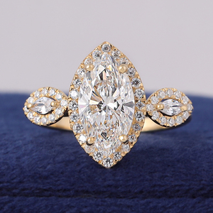 Bague de fiançailles en diamant marquise certifié IGI de 2 carats, tige à bord coupé, diamant de laboratoire authentique en or jaune 10 carats - Product Image 1