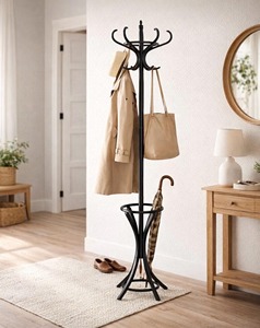 Porte-parapluies haut en métal blanc avec design porte-manteau, idéal pour l'entrée, la décoration intérieure et le rangement fonctionnel, provenant d'Inde - Product Image 5