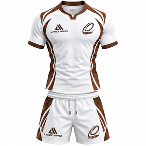 Ensembles d'uniformes de rugby personnalisés en gros avec logo, nom et numéro personnalisés, maillots et shorts de rugby sublimés pour le sport professionnel - Product Image 1
