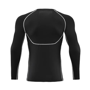 Men Activewear Top Black with White Stitching Black Compression Shirt with Long Sleeve <b>Design</b> OEM Made Custom Compression Shirts - Product Image 2