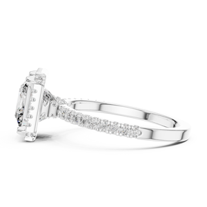 Bague de fiançailles en or avec double halo de diamants de laboratoire taille princesse et bande pavée – Bague de mariée carrée de luxe pour femme - Product Image 3