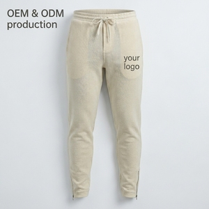 Pantalon de jogging décontracté pour homme, taille élastique avec cordon de serrage, en velours côtelé gaufré délavé, poids moyen, grande taille, avec logo personnalisé - Product Image 1