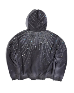 Nouveau sweat à capuche zippé unisexe en molleton 100% coton, style streetwear délavé à l'acide, orné de strass, confortable et tendance - Product Image 2